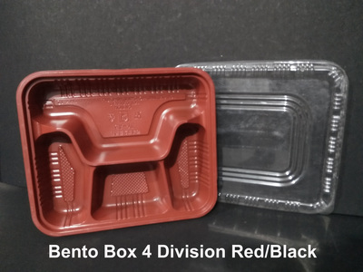 Microwavable 4 divisions bento box in black and red colours.    For sale in Taytay, Manila, Makati, Quezon City, Mandaluyong, Malabon, Pasay, Paranaque, Pasig, Rizal,  Philippines
